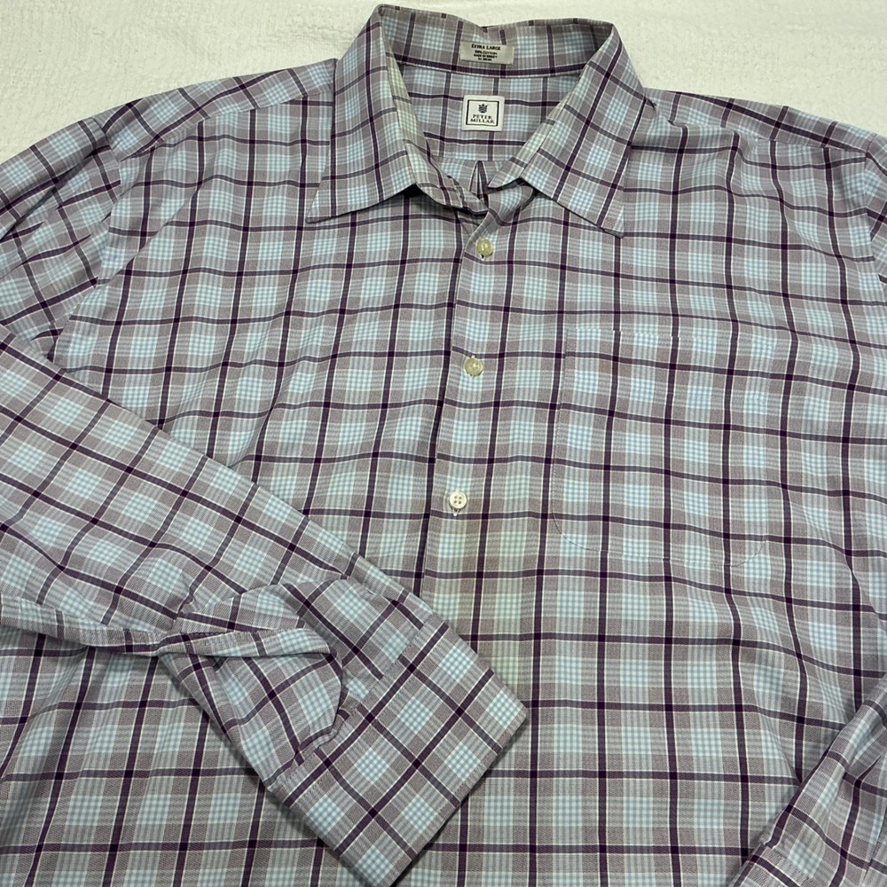 Peter Millar Mens XL Plaid Button Down Long Sleeve Shirt Blue Purple Casual - Picture 2 of 8